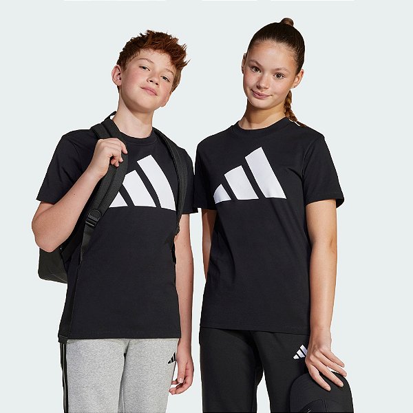 Camiseta Infantil Adidas Preta Logo Branca Básica