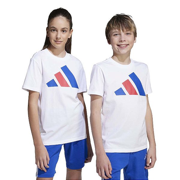 Camiseta Infantil Adidas Branca Logo Colorida Básica - Importada