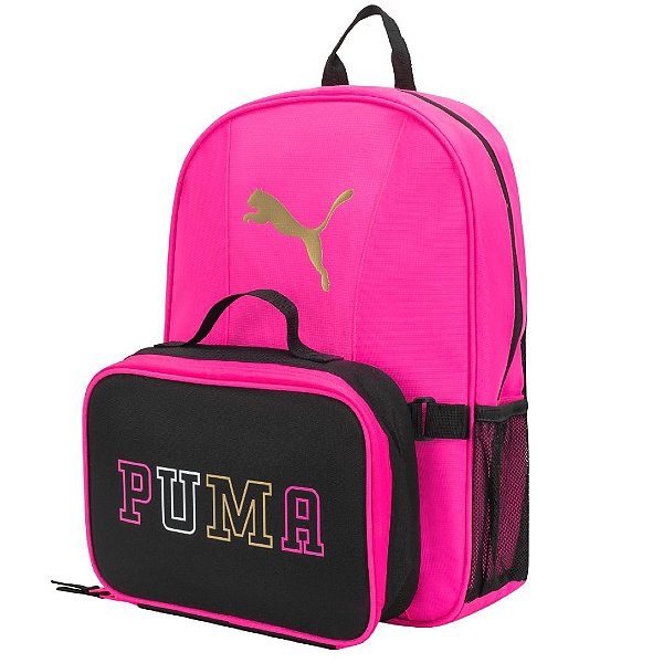 Mochila com Lancheira Rosa e Preto Puma