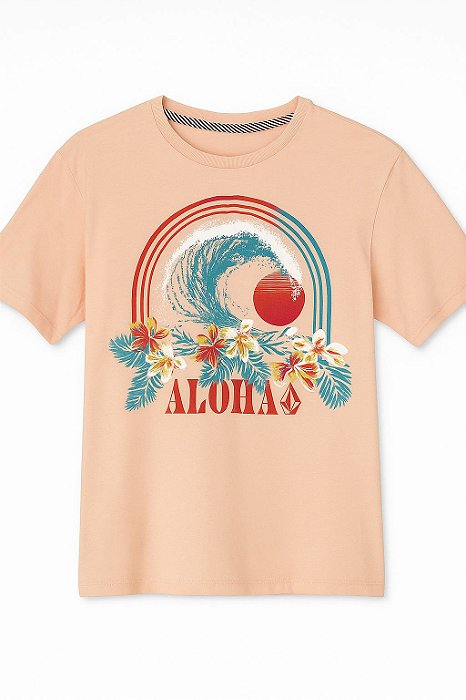 Camiseta Infantil Menina Volcom Manga Curta Laranja Floral
