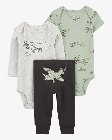 Conjunto Infantil Menino Carters 3 Peças Body Avião Verde
