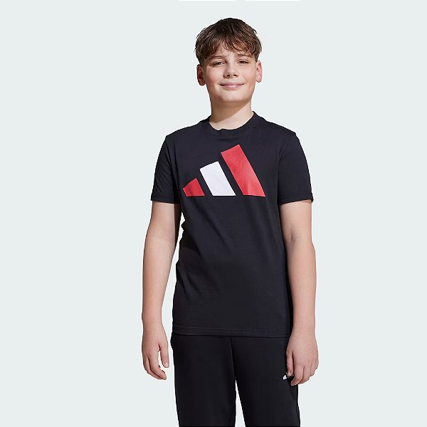 Camiseta Infantil Adidas Preto Logo Colorida Básica - Importada