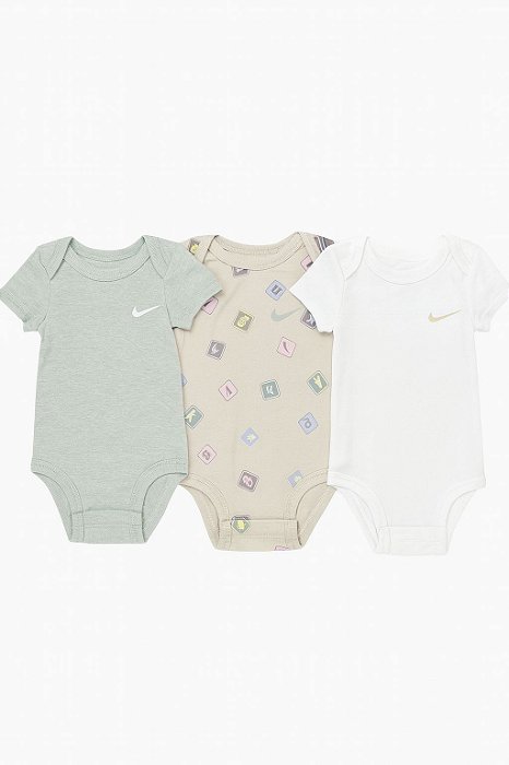 Kit com 3 Bodys Nike Off White, Verde e Bege