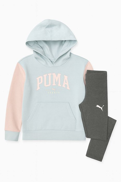 Conjunto Infantil Menina Puma Moletom Azul e Rosa com Legging