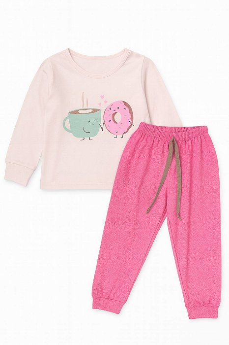 Pijama Infantil Menina Dadomile Donuts Rosa Com Calça