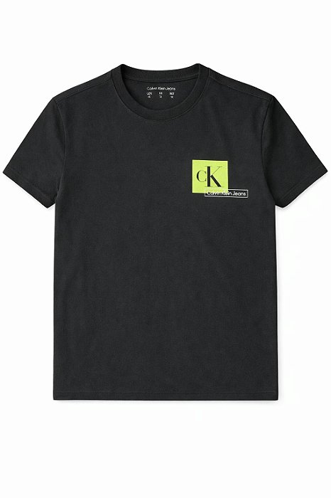 Camiseta Infantil Menino Calvin Klein Manga Curta Preta Logo Neon