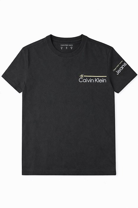 Camiseta Infantil Menino Calvin Klein Preta Manga Curta Logo Lateral