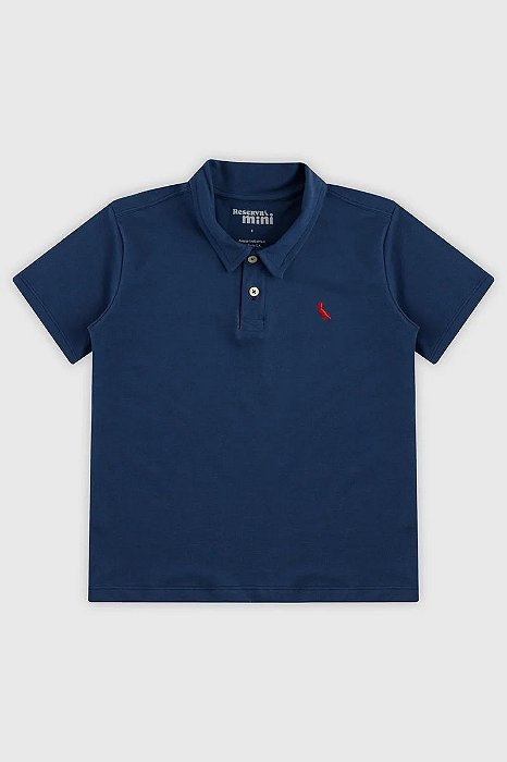 Camiseta Infantil Menino Reserva Gola Polo Azul Marinho Bordado Vermelho