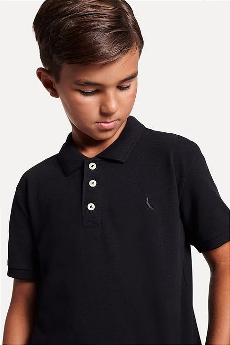 Camiseta Infantil Menino Reserva Gola Polo Preto Bordado Preto