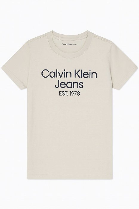 Camiseta Infantil Menino Calvin Klein Manga Curta Bege