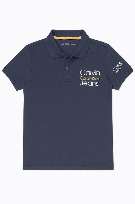 Camiseta Infantil Menino Calvin Klein Gola Polo Azul Marinho