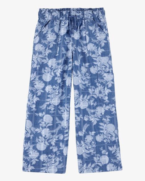 Calça Wide Leg Infantil Menina Oshkosh Azul Flores
