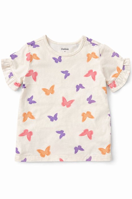 Camiseta Infantil Menina Pekkle Off White Borboletas