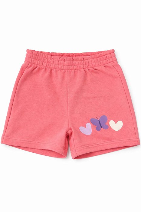 Shorts Infantil Menina Pekkle Rosê Borboleta Coração