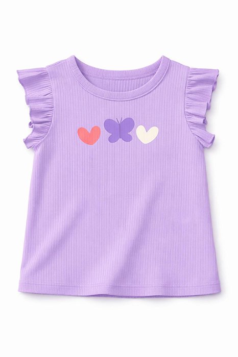 Camiseta Infantil Menina Pekkle Lilás Borboleta Coração