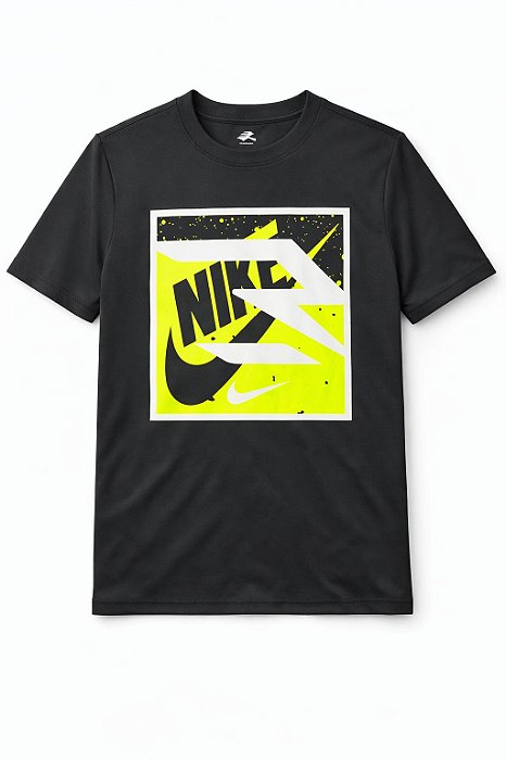 Camiseta Infantil Menino Nike Preta Dry Fit Logo Neon