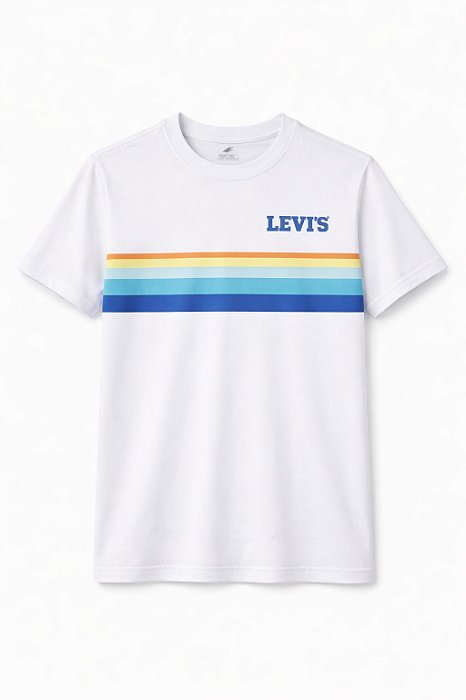 Camiseta Infantil Menino Levis Branca Listra Colorida Frontal