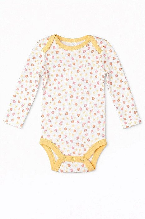 BODY INFANTIL MENINA OKIE DOKIE MANGA LONGA FLORES AMARELO