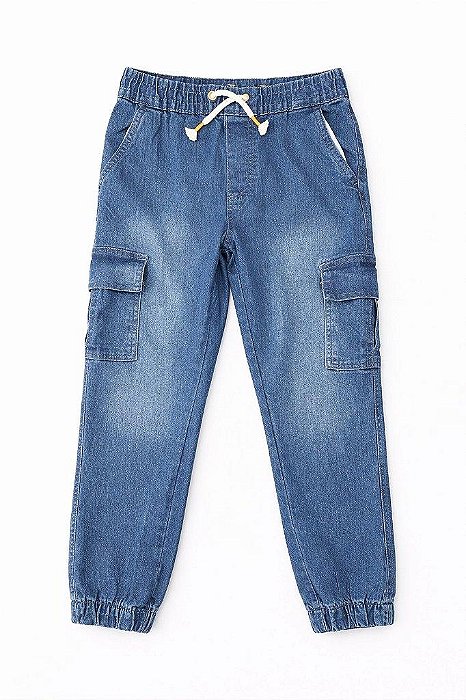 CALÇA JEANS INFANTIL MENINO STITCH STONE AZUL CORDÃO