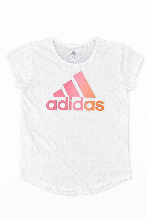 CAMISETA INFANTIL MENINA ADIDAS BRANCA LOGO ROSA