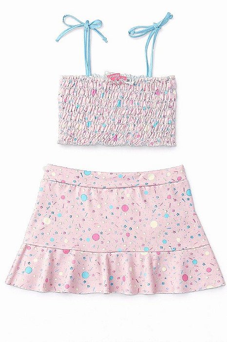 CONJUNTO INFANTIL MENINA MODERNICE SAIA E TOP CONFETES