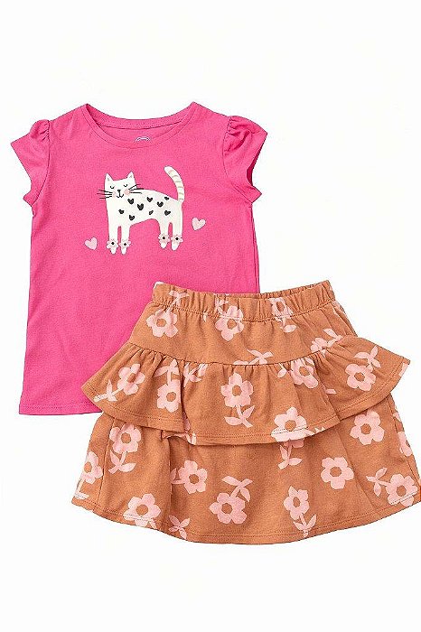 CONJUNTO INFANTIL MENINA WONDER NATION CAMISETA PINK SAIA CARAMELO