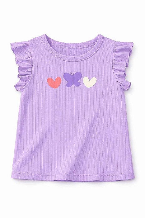 CAMISETA INFANTIL MENINA PEKKLE LILÁS BORBOLETA CORAÇÃO