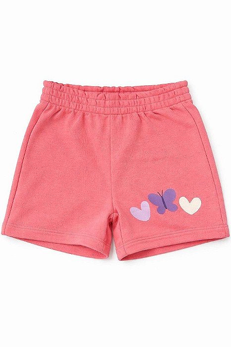SHORTS INFANTIL MENINA PEKKLE ROSÊ BORBOLETA CORAÇÃO
