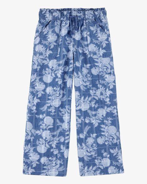 CALÇA WIDE LEG INFANTIL MENINA OSHKOSH AZUL FLORES