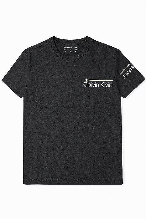 CAMISETA INFANTIL MENINO CALVIN KLEIN PRETA MANGA CURTA LOGO LATERAL