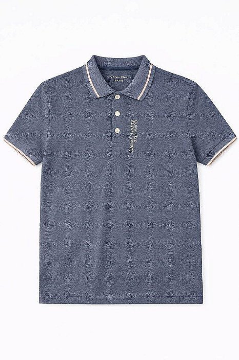 CAMISETA INFANTIL MENINO CALVIN KLEIN GOLA POLO AZUL DETALHE BEGE