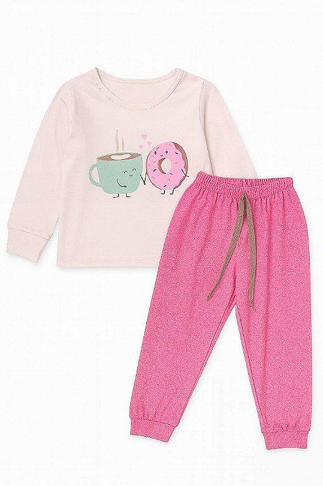 PIJAMA INFANTIL MENINA DADOMILE DONUTS ROSA COM CALÇA