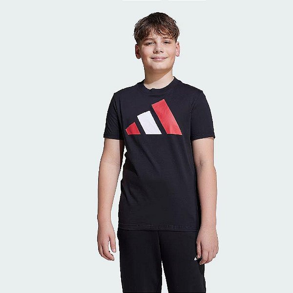 CAMISETA INFANTIL ADIDAS PRETO LOGO COLORIDA BÁSICA - IMPORTADA