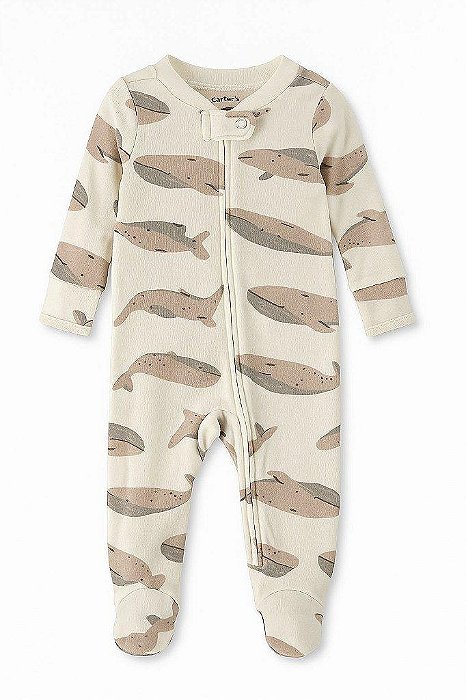 MACACÃO INFANTIL MENINO BEGE BALEIA ALGODÃO