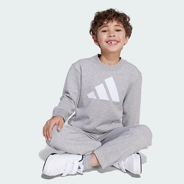 CONJUNTO INFANTIL ADIDAS MOLETINHO CINZA LOGO BRANCA