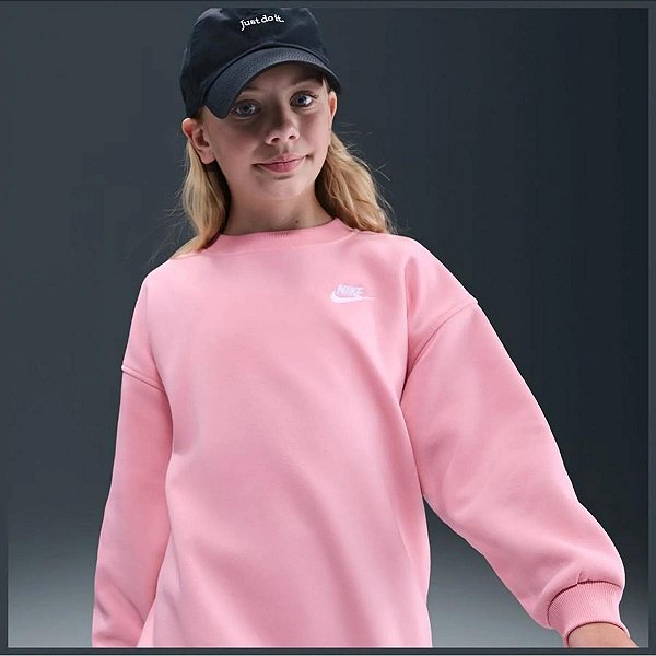MOLETOM INFANTIL MENINA NIKE ROSA BEBÊ BORDADO BRANCO