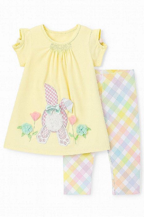 CONJUNTO MENINA BONNIE JEAN 2 PEÇAS BATA AMARELA E LEGGING COELHO