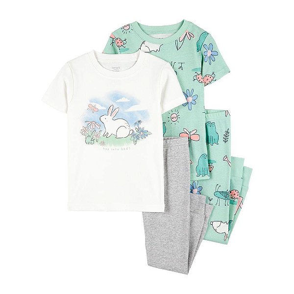 PIJAMA INFANTIL MENINA CARTERS 4 PEÇAS COELHO