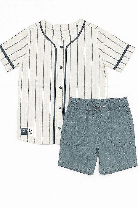 Conjunto Infantil Menino Camisa Estilo Beisebol e Bermuda Esportivo Algodão Verão Casual