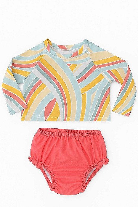 CONJUNTO WONDER NATION MENINA PRAIA - 2 PEÇAS CAMISETA LISTRAS COM FRALDA - IMPORTADO