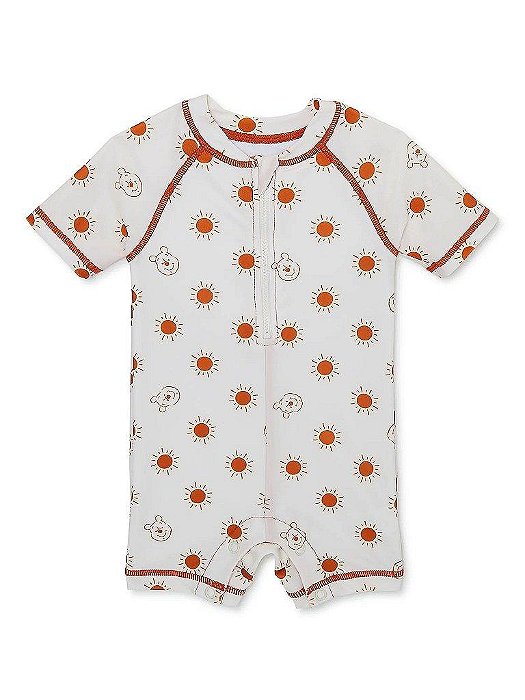 MACACÃO INFANTIL MENINO DISNEY - PRAIA BEGE URSINHO POOH - PROTEÇÃO SOLAR