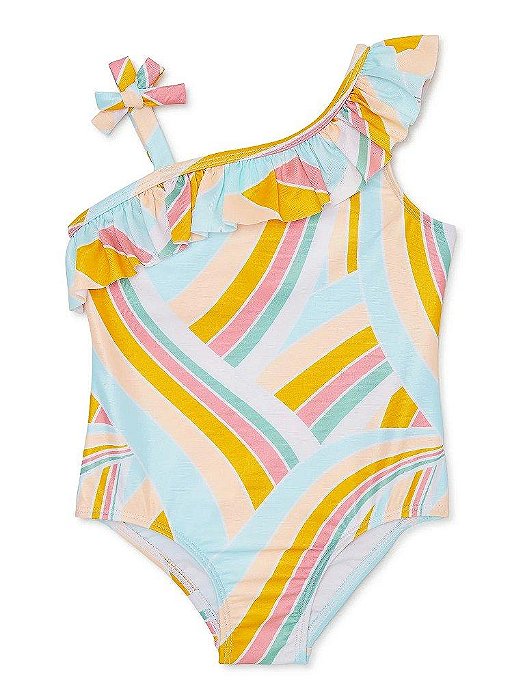 MAIÔ INFANTIL MENINA WONDER NATION - PRAIA LISTRAS COLORIDAS - PROTEÇÃO SOLAR