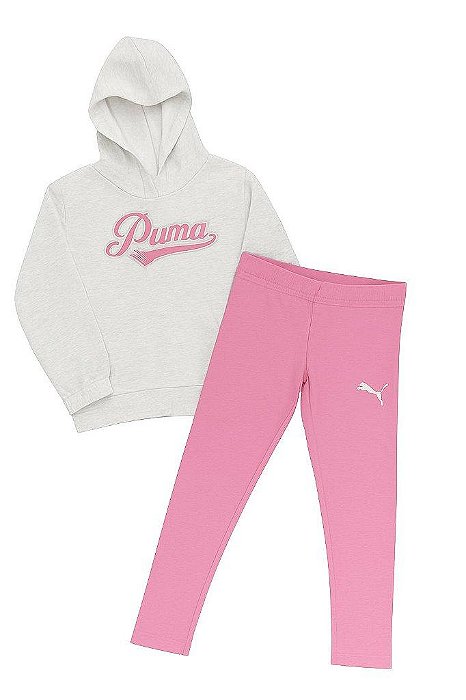 CONJUNTO MENINA PUMA 2 PEÇAS MOLETINHO CINZA LEGGING ROSA
