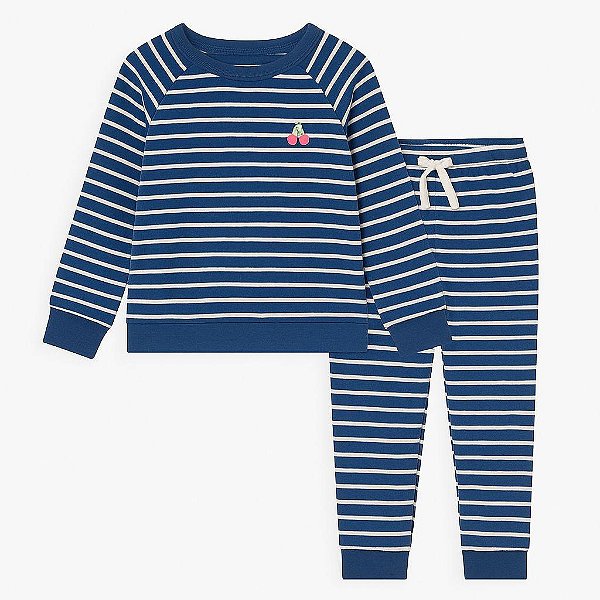 CONJUNTO INFANTIL MENINA CARTERS 2 PEÇAS AZUL LISTRADO CEREJA