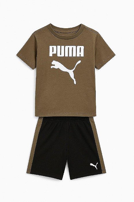 CONJUNTO INFANTIL MENINO PUMA CAMISETA MARROM BERMUDA PRETA