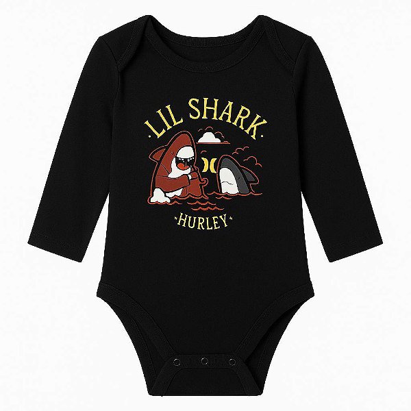 BODY INFANTIL MENINO HURLEY PRETO LIL SHARK TUBARÃO