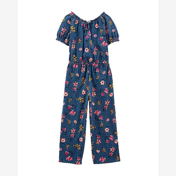 MACACÃO INFANTIL MENINA CARTERS AZUL MARINHO COM FLORES MANGA CURTA