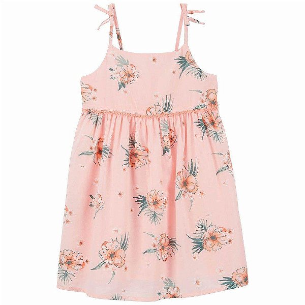 VESTIDO INFANTIL MENINA OSHKOSH ROSÊ COM FLORES E RENDA NEON