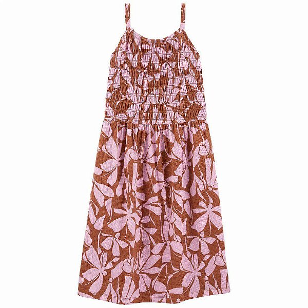VESTIDO INFANTIL MENINA CARTERS MARROM COM FLORES ROSA