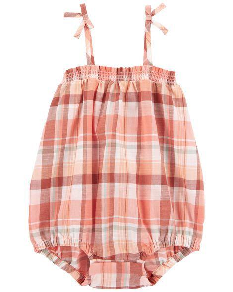 ROMPER INFANTIL MENINA BABY B'GOSH ALÇA XADREZ COM BABADO